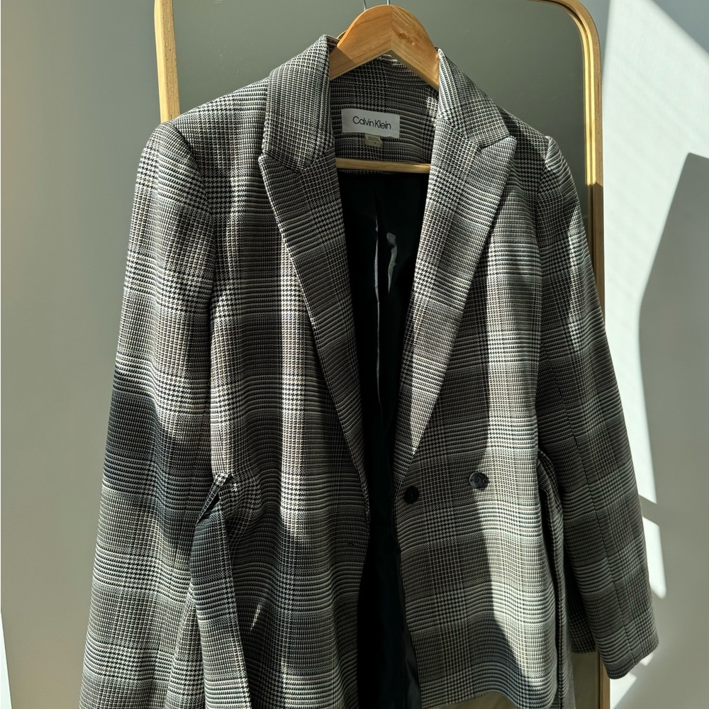 Calvin Klein Belted Blazer Plaid